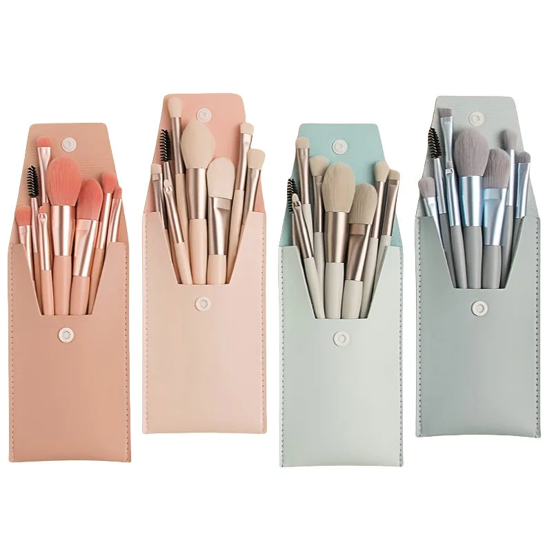 Mini 8PCS Makeup Brush With PU Bag Super Soft Artificial Blush Brush High-quality Professional Makeup Brush Kit
