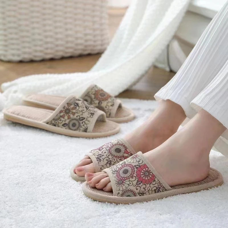 Lightweight Linen Indoor Summer Women's Breathable Anti-Slip Mules Recyclable TPR Outsole Beach Sandals Customized Color