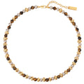Fashion Brass Electroplated 18k Gold Tiger Eye Stone Pearl Beaded Necklace for Women Jewelry Factory Wholesale