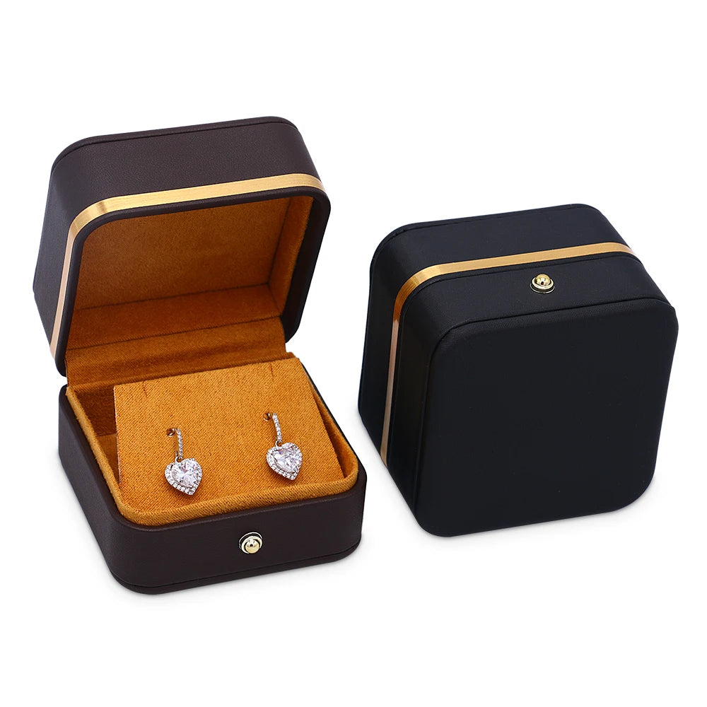 Wholesale Custom Logo Plastic Jewelry Case Wrapped in Brown PU Leather for Ring Earrings Packing Box