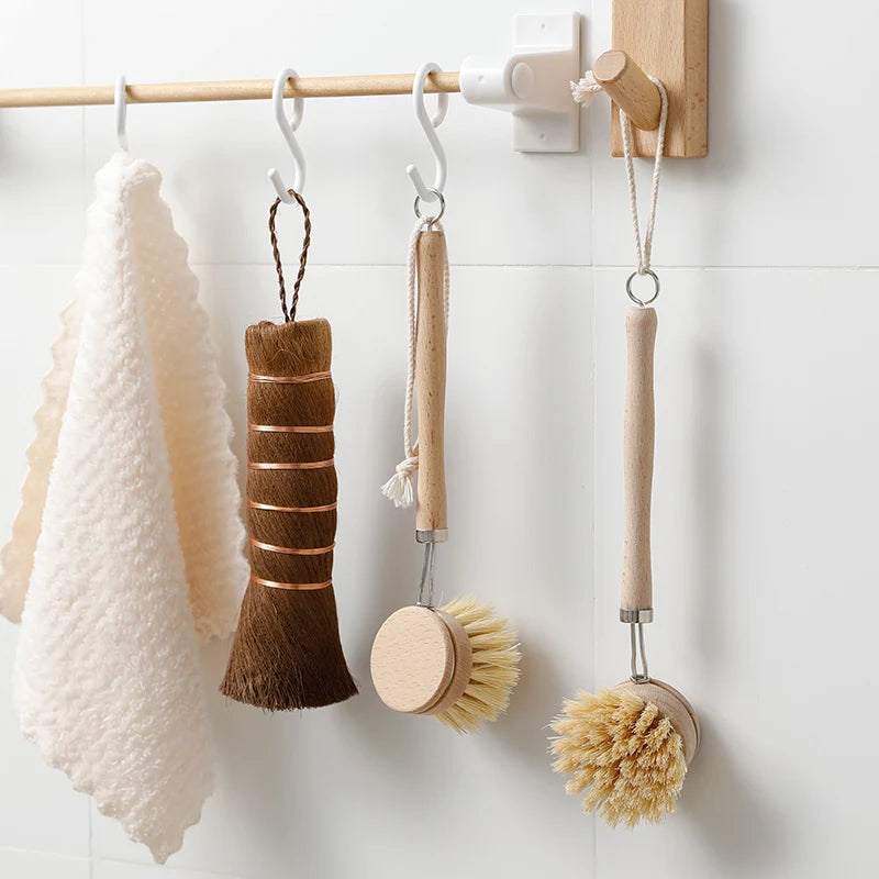 New Natural Pan Cleaning Brush Sisal Hemp Bristle Wooden Handle Dish Cup Bottle Bowl Pot Washing Brushes Kitchen Cleaning Tools