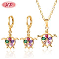 Most Purchase 18k Gold Plated Brass Jewelry Sparkling Cubic Zirconia Turtle Women Earring and Necklace Jewelry Sets