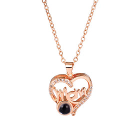 Fashion Stainless Steel Mothers Day Gifts Projection 100 Language I Love You Heart Letter Mom Necklace Jewelry