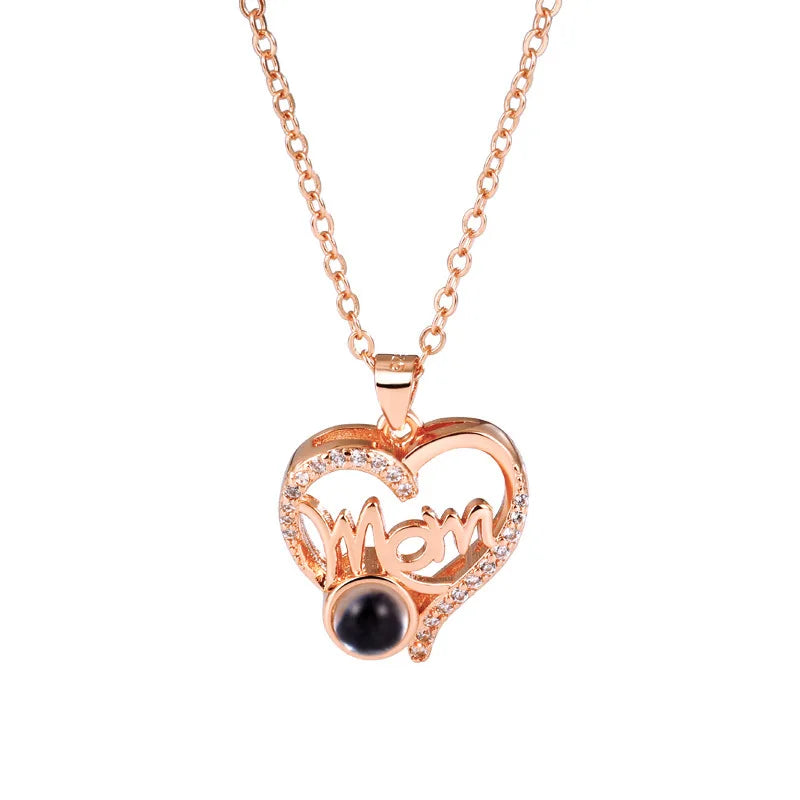 Fashion Stainless Steel Mothers Day Gifts Projection 100 Language I Love You Heart Letter Mom Necklace Jewelry