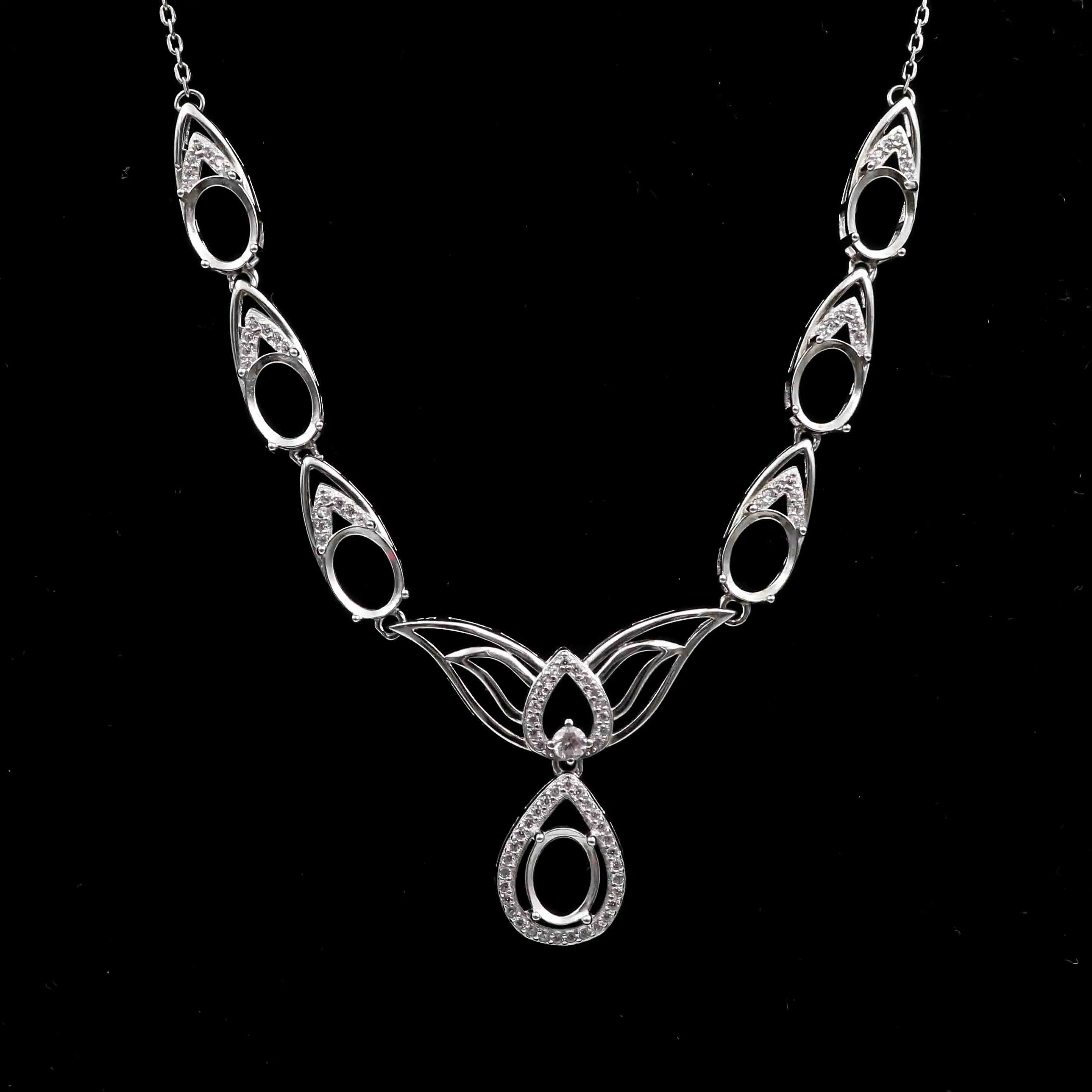 Sterling Silver 6*8mm Semi Mount Necklace Empty Support Blank Claw Setting S925 Base Holder Without Center Stone for DIY Inlay