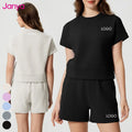 Janya 2025 Custom Logo Women's Activewear Solid Drawstring Pocket Sports Shorts 2 Piece Set Gym Fitness Yoga Tops Sets Wholesale
