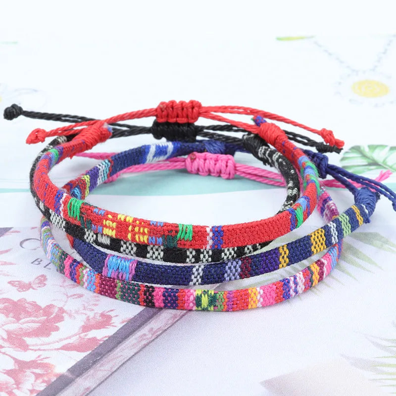 Handmade Bohemian Ladies Women Fashion Fabric Nepal Woven Anklet Bracelet Jewelry Adjustable