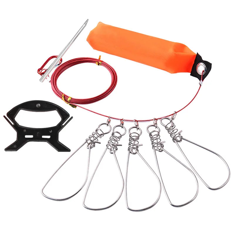 YOUME Stainless Steel Fish Buckle Lock Fishing Stringer Kit with Grip Tackle for Lake River Stream Fishing