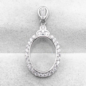 Sterling Silver 12*16mm Semi Mount Pendant Empty Frame Blank Support Setting S925 Base Holder Without Center Stone for DIY Inlay