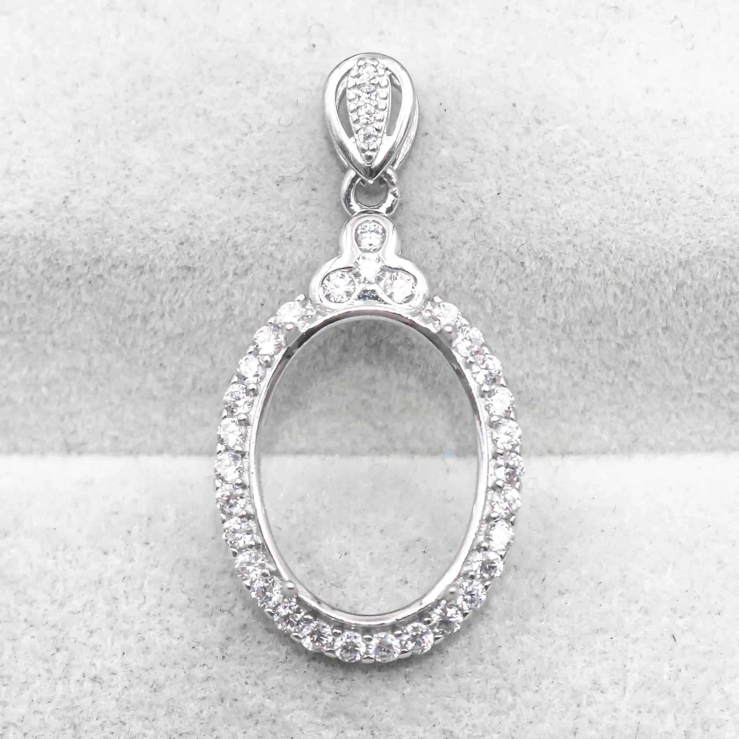 Sterling Silver 12*16mm Semi Mount Pendant Empty Frame Blank Support Setting S925 Base Holder Without Center Stone for DIY Inlay