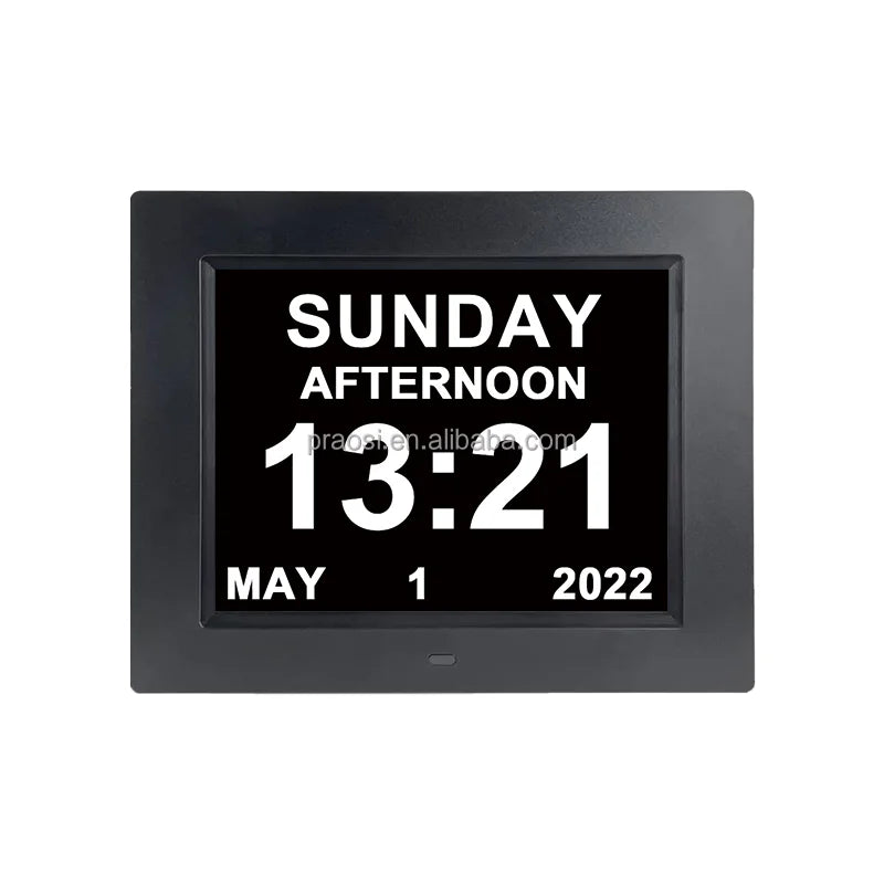 2025 New Design Modern 8\" Digital Desk Clock Manual Dementia Calendar with Auto Dimming & Dutch Language Electronic Movement