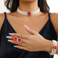 Women's Vintage Style Diamond Choker Necklace Set Fancy New Launch Creation Earring on Neck Geometric Beads Alloy Jewelry
