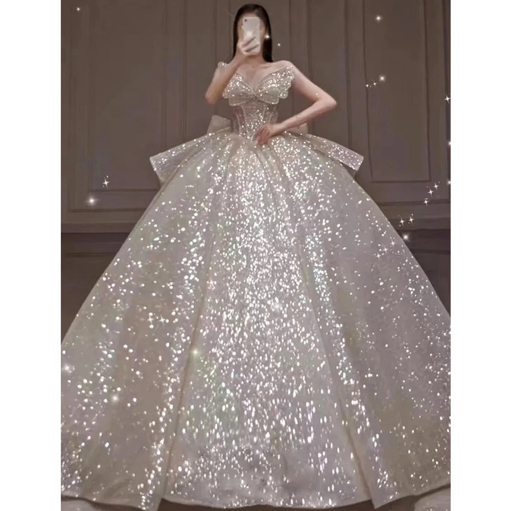 New Modern Beaded Wedding Dresses Bridal Gown Off Shoulder Latest Wedding Gowns