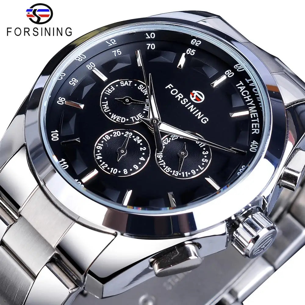 Forsining Mechanical Watch Men Luxury Stainless Steel Waterproof Multifunction Automatic Watches Mens Business Wristwatches