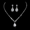 MOQ 1 PC Shiny Silver Crystal Necklace Earrings Set Fashion Water Drop Pendant Wedding Bridal Jewelry Sets for Women MegaBDM