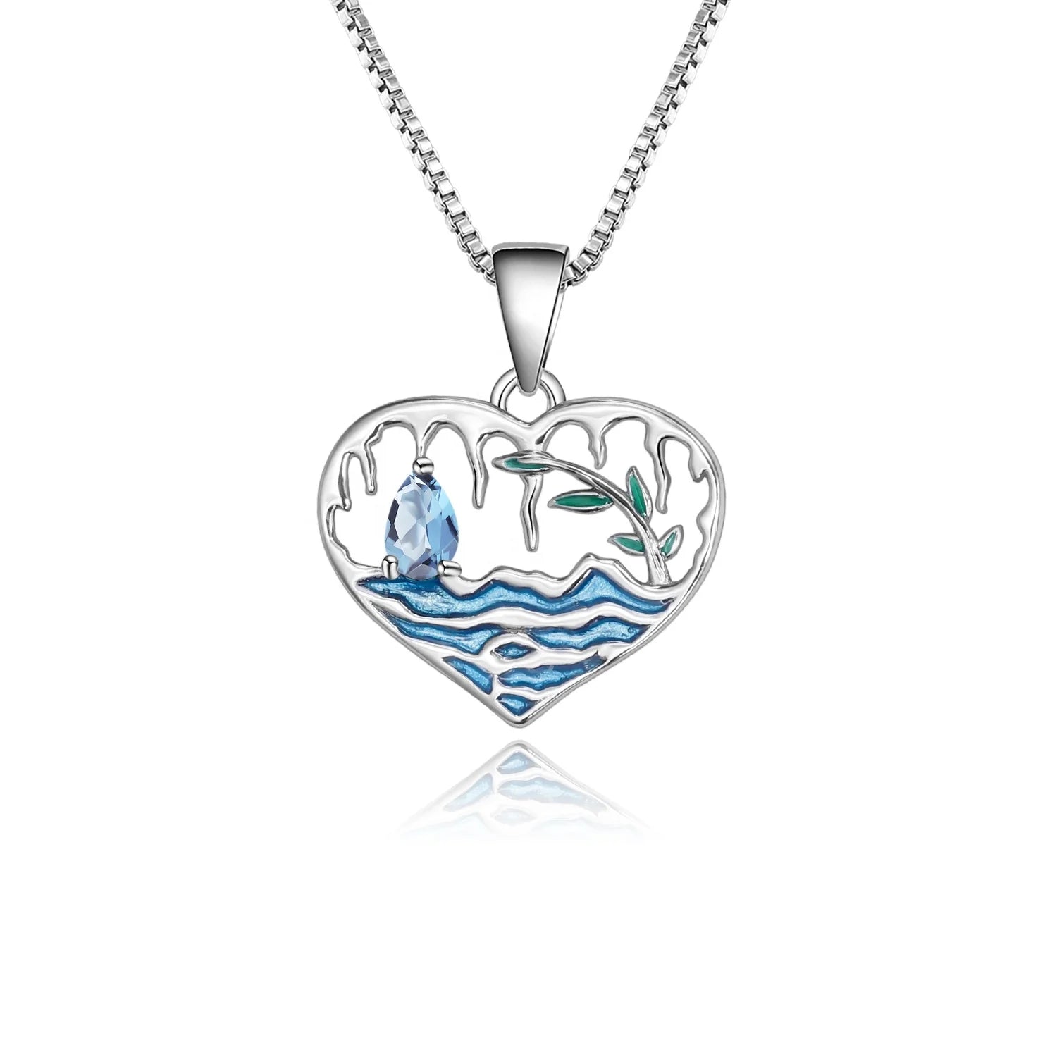 Abiding Natural Swiis Blue Topaz Gemstone Heart Shape Pendant Handcrafted 925 Sterling Silver Jewelry Necklace Women