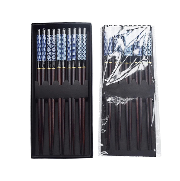 Sushi Online Top Seller 5-Pairs 23cm Chopsticks Japanese Style Flower Pattern Wood Chopsticks with Gift Box