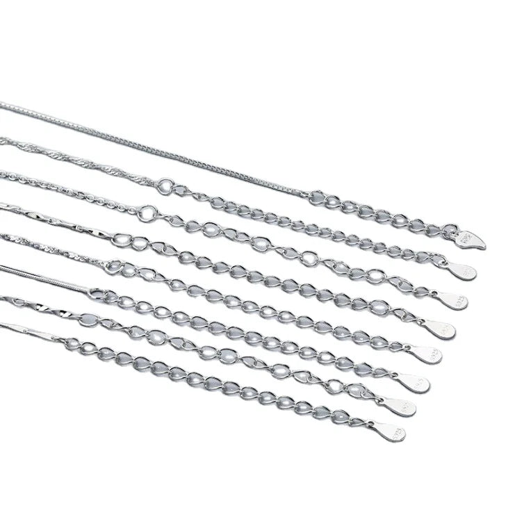 Stock and Ready to Ship Rhodium Plated Silver Chain Plus Extension Chain 925 Sterling Silver Chain Necklace