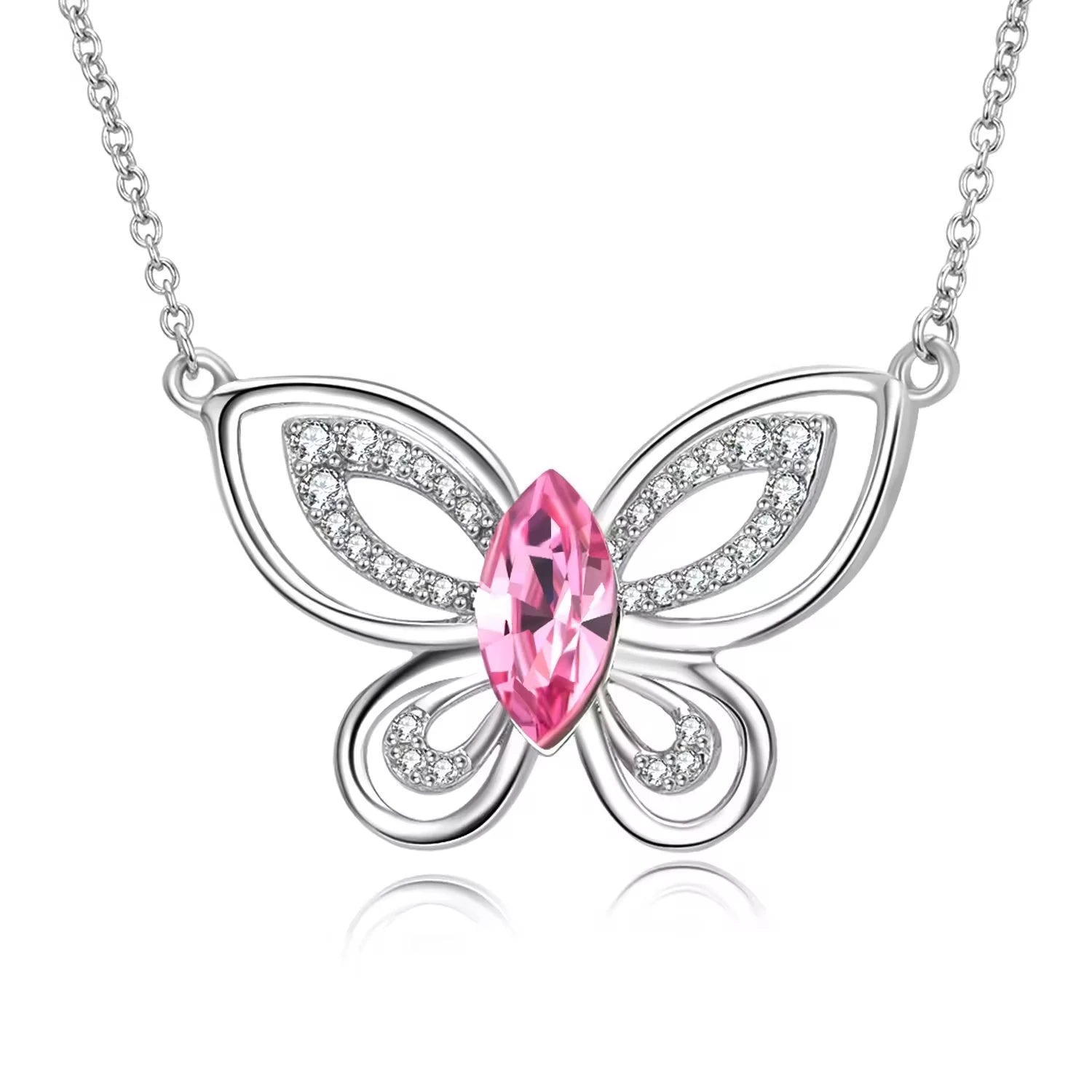 Wholesale Love and Hope Series Sterling Silver 925 Jewellery Crystal Butterfly Pendant Necklace