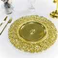 Luxury 13 Inch Vintage Embossed Gold Plastic Charger Plates Eco-Friendly Home Decorative Round Wedding Show for European Style