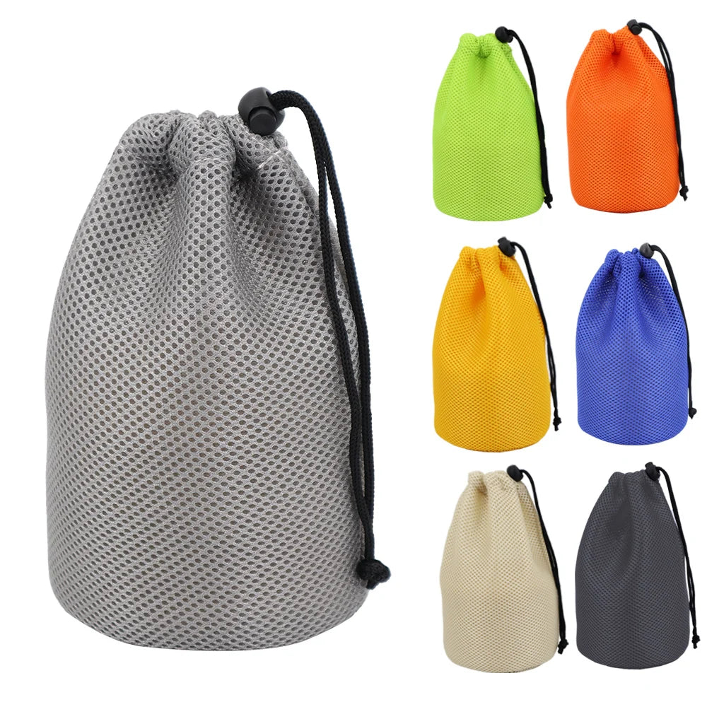 OEM Custom Round Bottom Sandwich Mesh Drawstring Cosmetic Organizer Bag Gadget Storage Mesh Pouch With String OEM