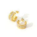 PVD 18K Gold Plated Wedding Bridal Wide Chunky Stainless Steel Rhinestone Crystal Open Hoops Earring for Women