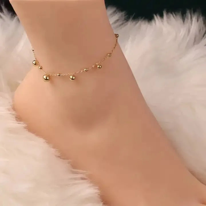 AA01534 No Fade Beaded Chain Fashion Jewelry Anklets for Women Simple Luck Foot Chain Bracelets Stainless Steel Anklet