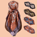 2025 New Perris Custom Design Cashew Flower Printed 90*90 Silk Gloss Satin Square Scarf for Women Plain Style for Spring