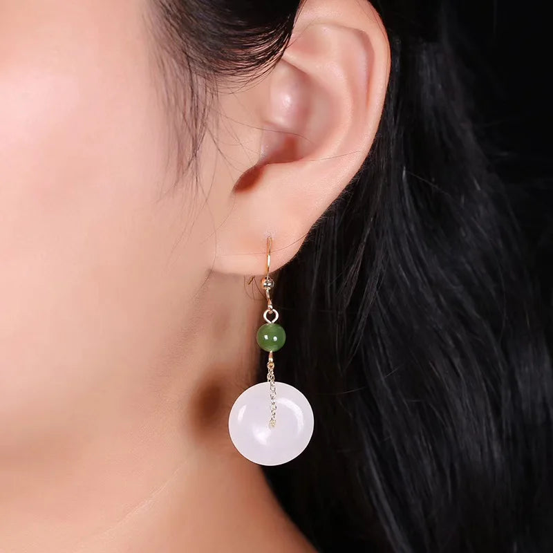 White Jade Stone Earrings Stainless Material Natural Stone ES007
