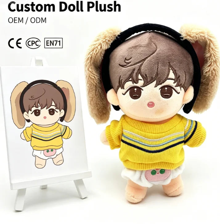 Manufacturer OEM ODM High Quality Custom Soft Kpop Idol Doll Toy Plush Doll With Cute Sweater and Low MOQ Stuffed Toy