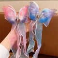Kids Princess Gradient Color Hair Clip Children's Yarn Hairpins 4D Moving Butterfly Bow Long Ribbon Hairpins