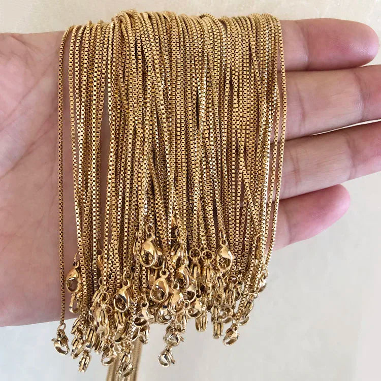 16'' Welded Stainless Steel Single Necklace with 3 Inches Extender18k Gold Plated Box Chain for  Necklace Making
