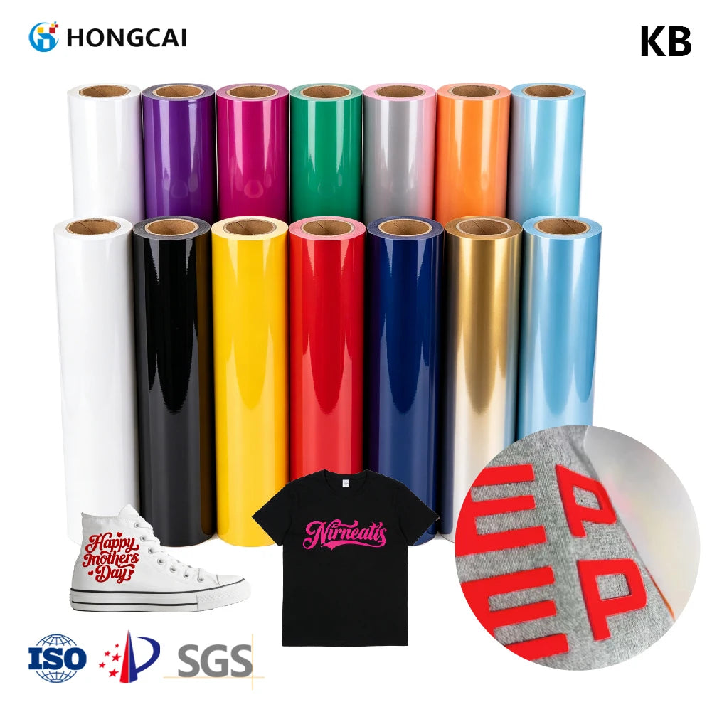 Hongcai Custom Printed Thick Plate Silicone Heat Transfer Film PU Vinyl Roll for Clothing Applications