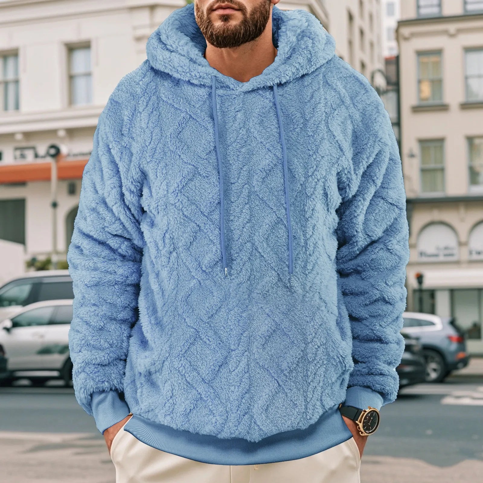 Solid Soft Warm Hooded Sweatshirt Jacket Long Sleeve Autumn Men Teddy Fleece Pullover Hoodie Fall Winter 2026