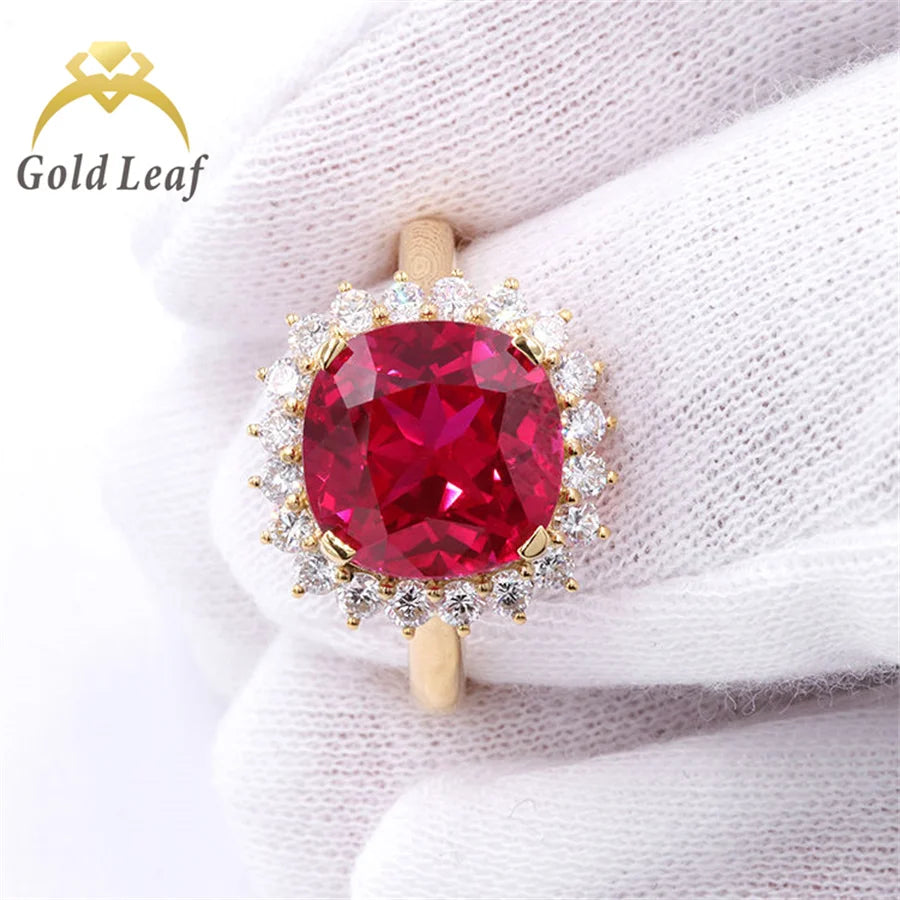 Goldleaf Jewelry Custom 14K 18K Gold Engagement Ring Custom Size Acceptable Women Wedding Jewelry Gold Lab Grown Ruby Ring