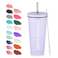 Wholesale Custom Pink Stainless Steel Tumbler Cups With Metal Straw Double Wall With Straw Logo