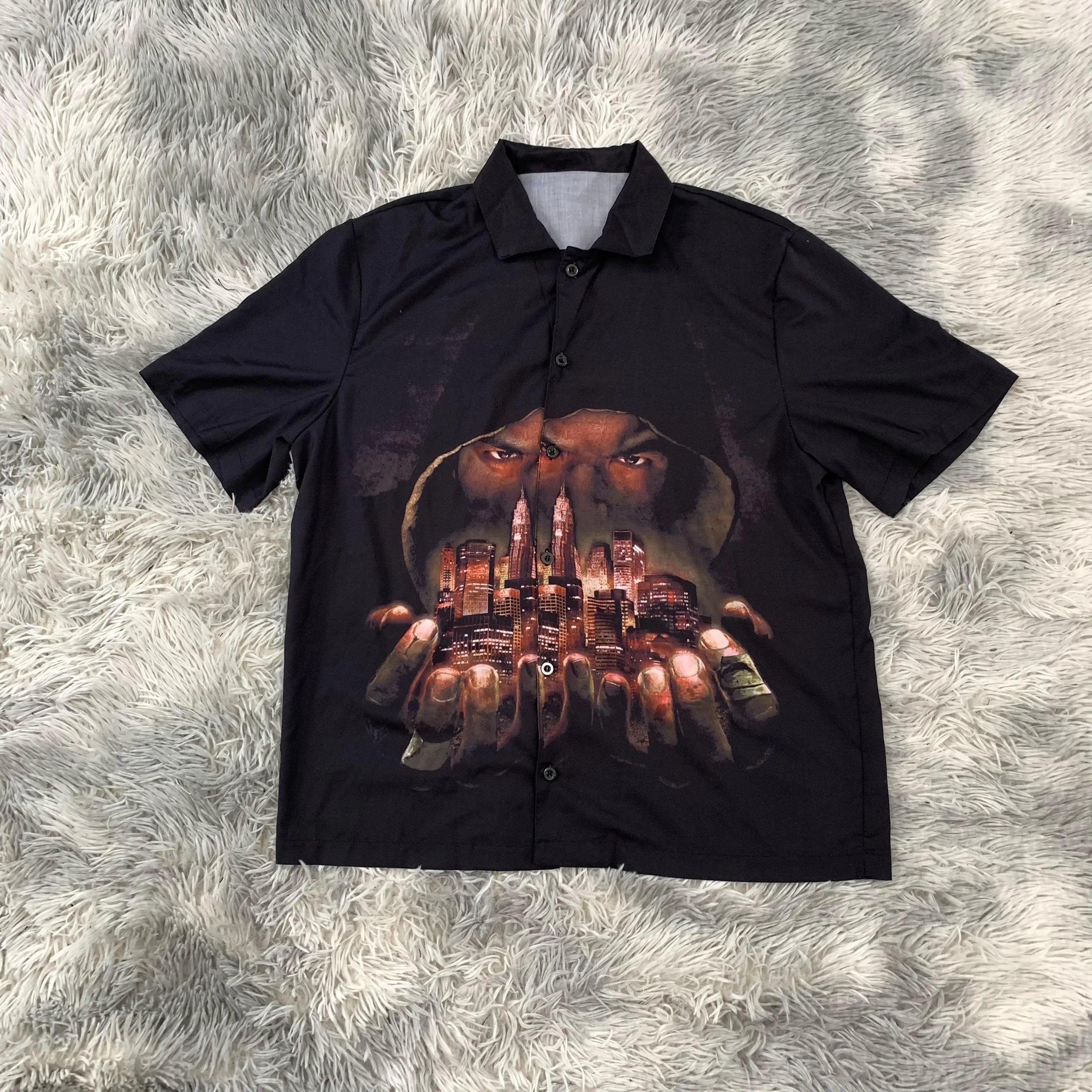 DENIMGUYS Gothic Shirts for Men Clothing Digital  Printing Streetwear Shirts Short Sleeve Y2k Tops