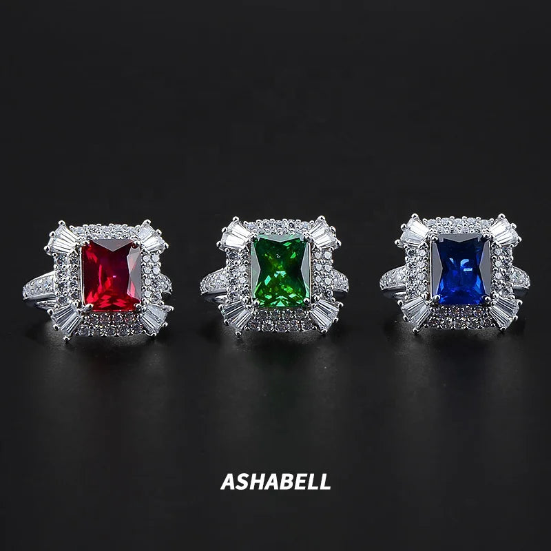 Luxury High Carbon Diamond Ring Female 8 * 10 mm 5 Ct ZIRCON Europe and the United States Style 925 Sterling Silver Ring