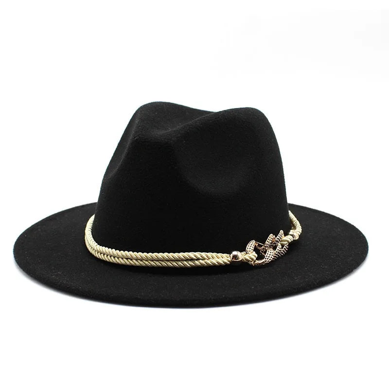 Hot Sale Custom Fashion Sombrero Cap Hat Plush Size Wholesale Women Wide Brim Fedora Hats With Rope Diamond Chain