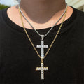 Wholesale Gold Plated Brass Trendy Zircon Iced Out square Shape Cross Pendant Necklace