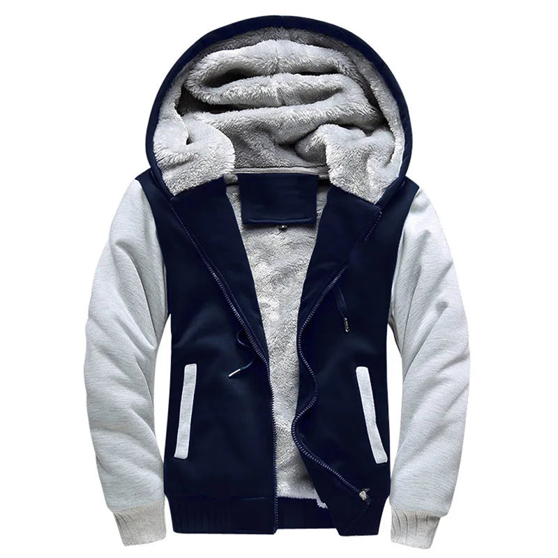 Fitspi Wholesale Men's Velvet Padded Thickened Sweater Street Hoodie Hooded Jacket Plus Size Men's Cotton-padded Clothes
