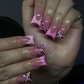 24 Pcs/set wholesale Flare Duckbill Shape Pink Leopard Print French Edge Design Art Nail Tips Press on Nails Wholesale A4-01-11