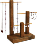 Rustic Wood Jewelry Display Stand 2-Way T-Bar Storage Rack for Necklaces Earrings Bracelets Home Organizer