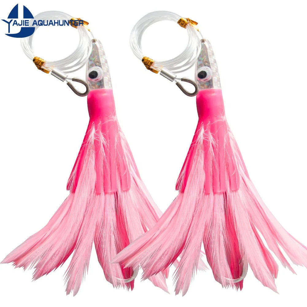 2024 New 6.5in/16.5cm Resin Head Feather Skirts Wahoo Deep Trolling Lures with Hook Marlin Tuna Lures