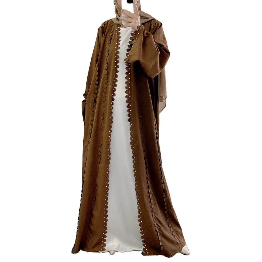2022 New Fashion Middle East Hand Beaded Abaya Women Muslim Dress Turkey Cardigan Front Open Kimono Thobe Dubai Kaftan