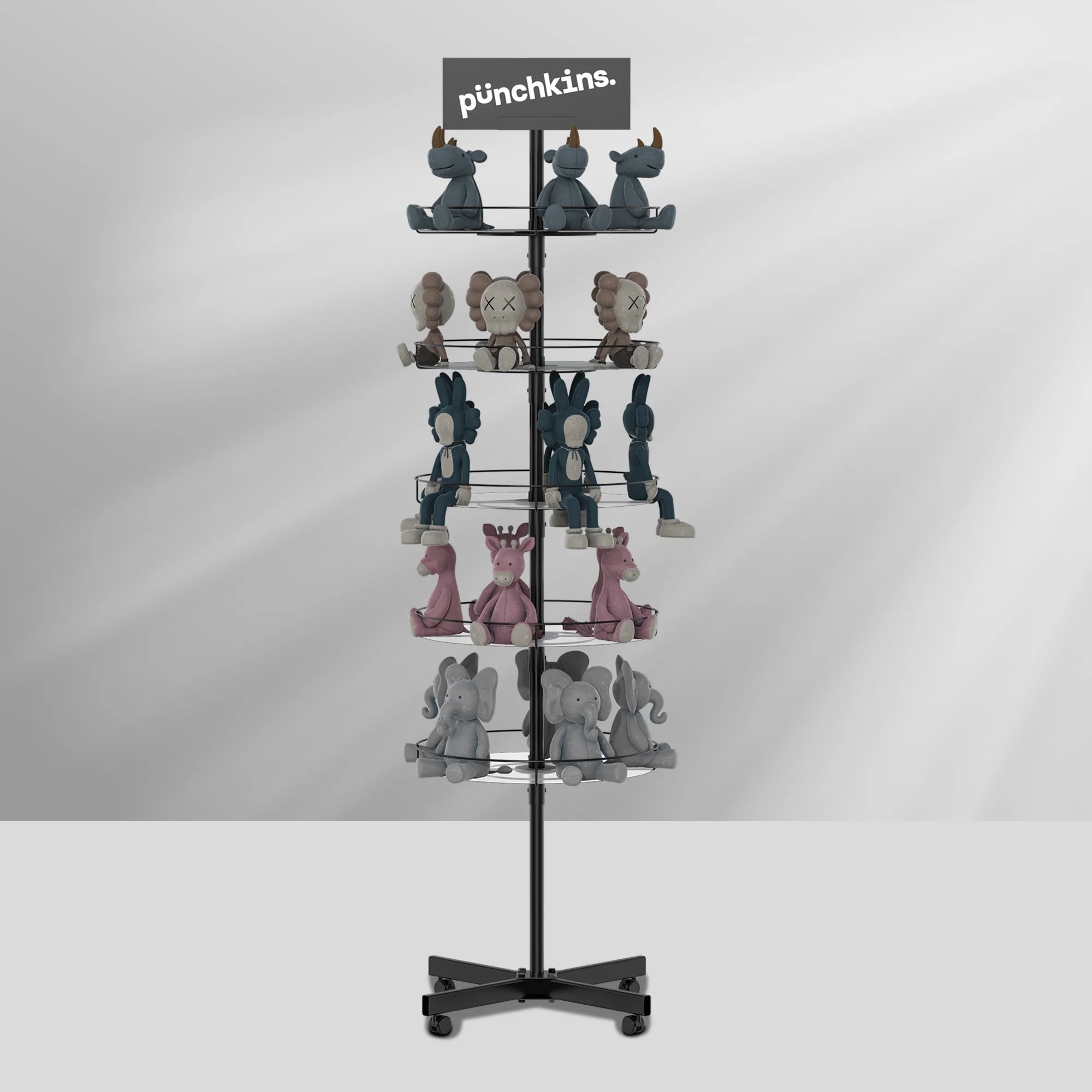 Doll Cloth Display Stand Adjustable Height Five Layer Rotating Display Acrylic Material Stand with Universal Wheel Display Stand