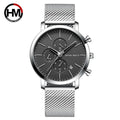 HANNAH 1090K Classy Silver Mens Quartz Watch Nice Mesh Strap Waterproof Auto Date Concise Business Wristwatch