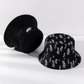 Two Side Bucket Hat One Side With Embroidery Logo on Front One Side With All Over Printed Logo Reversible Bucket Hat