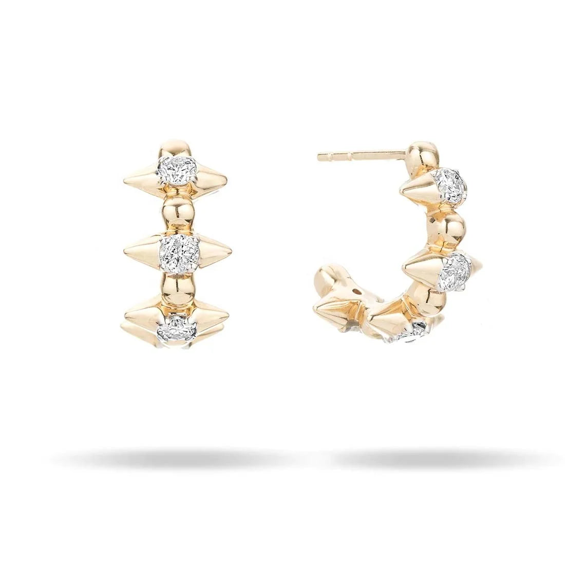 LOZRUNVE Korean Jewelry 925 Silver 14k Gold Fashion Pierced Spike Open Small Hoop Earring