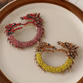 Traditional Enamel Two-headed Dragon Brooch Pin Pink Yellow Rhinestone Chinese Dragon Brooch for Gift